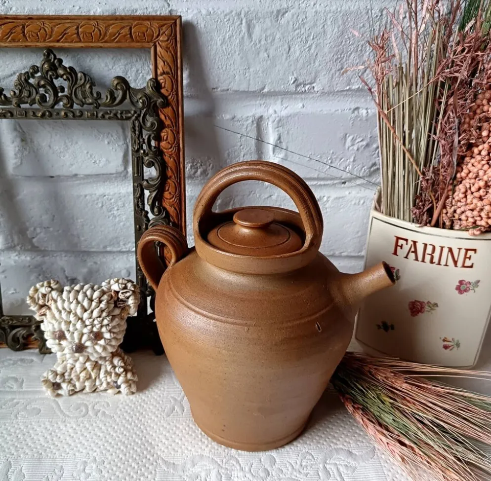 Gargoulette vintage fait main en grès marron vernissé