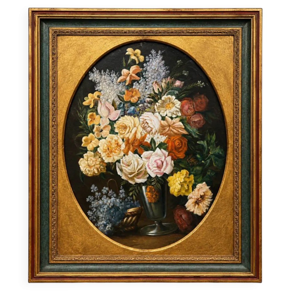 G. Carlier. Nature morte signée avec des fleurs dans un beau cadre.