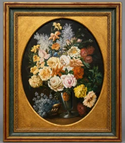 G. Carlier. Nature morte signée avec des fleurs dans un beau cadre.