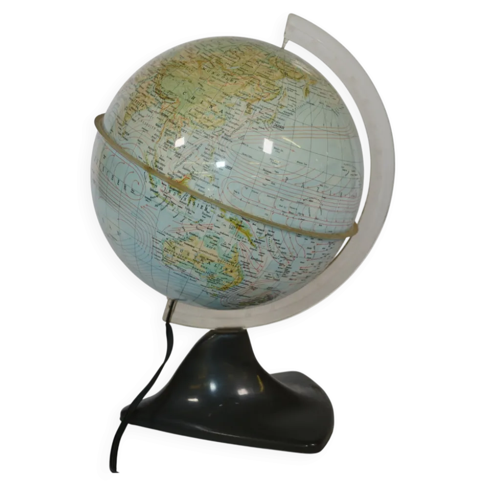 Globe illuminé de l'ère spatiale par Marco Polo pour Südwest Verlag, années 1970.