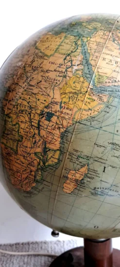 Globe terrestre Art Déco Verre éclairant par Columbus Verlag, Allemagne Vintage des années 30