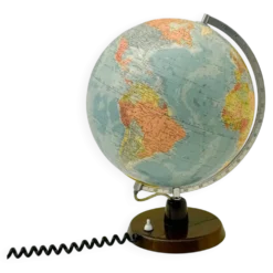 Globe terrestre lumineux de RÄTH en verre, bois et métal, Allemagne 1975