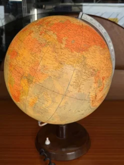 Globe terrestre lumineux de RÄTH en verre, bois et métal, Allemagne 1975