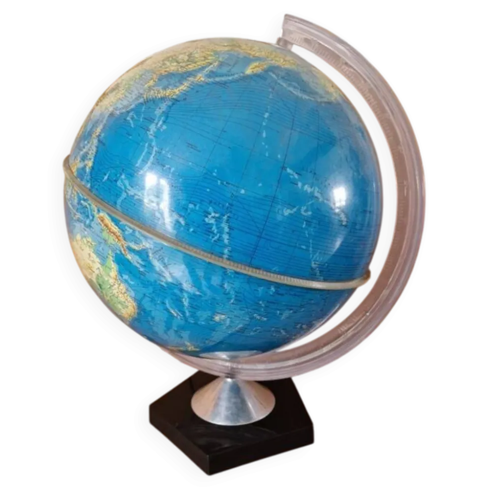 Globe terrestre lumineux, mappemonde par Grange Batelière à Paris - 1970