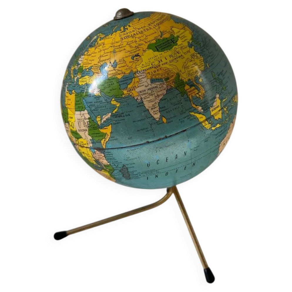 Globe terrestre mappemonde métal Cartes Tarides Paris vintage