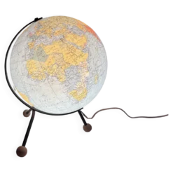 Globe terrestre, mappemonde tripode en verre Taride, 1962