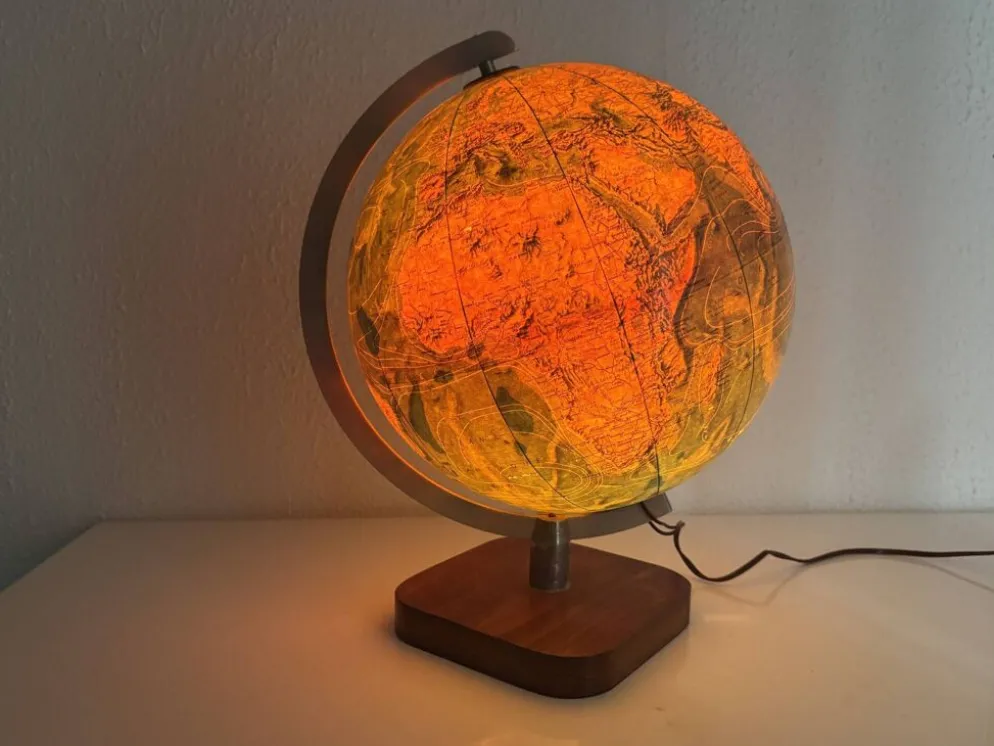 Globe terrestre vintage 1979 mappemonde bois Taride Paris France - 35 cm