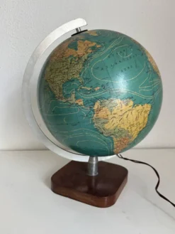 Globe terrestre vintage 1979 mappemonde bois Taride Paris France - 35 cm