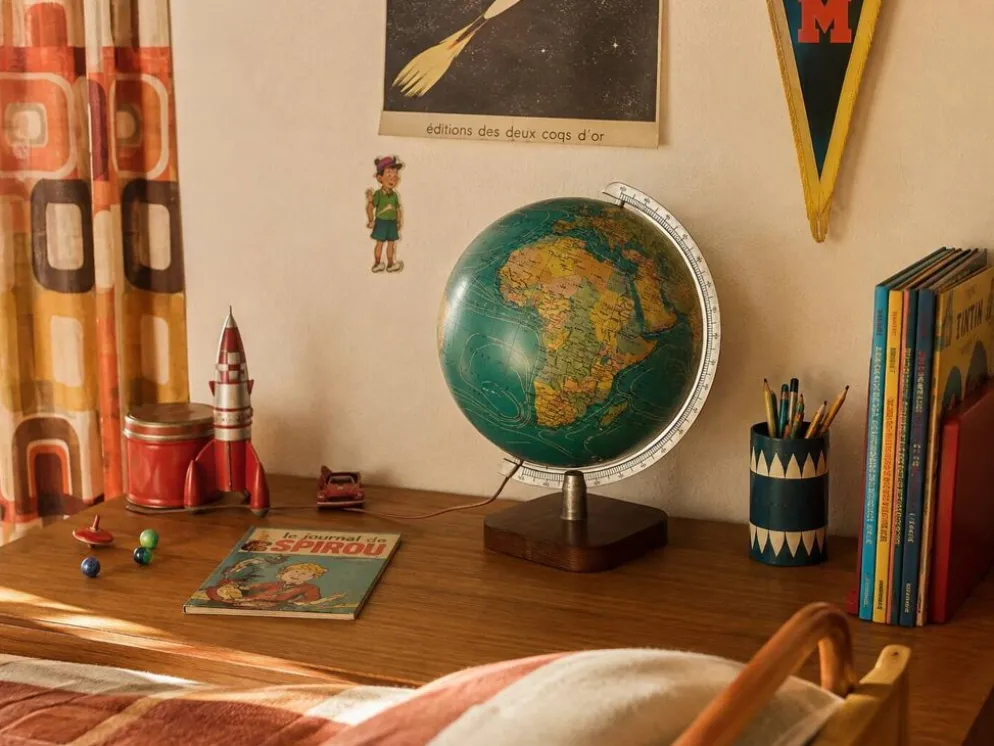 Globe terrestre vintage 1979 mappemonde bois Taride Paris France - 35 cm