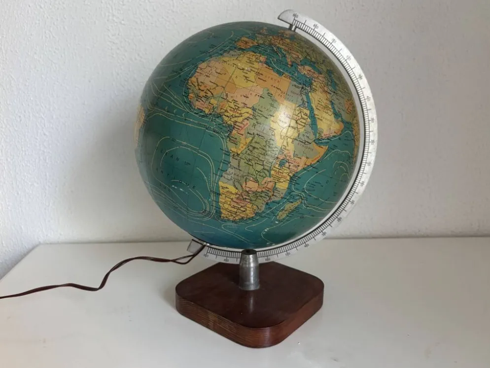 Globe terrestre vintage 1979 mappemonde bois Taride Paris France - 35 cm