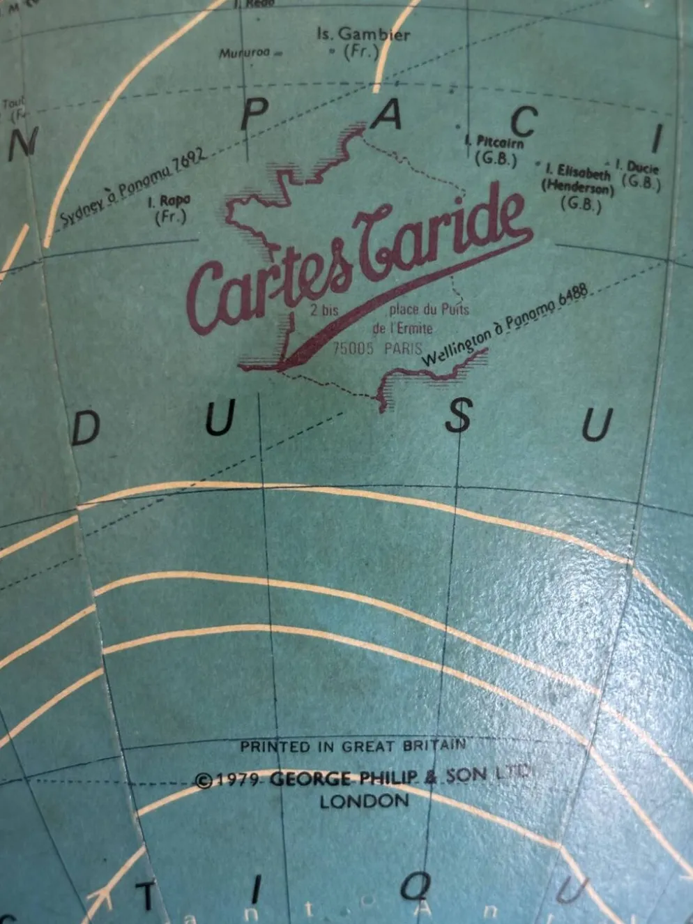 Globe terrestre vintage 1979 mappemonde bois Taride Paris France - 35 cm