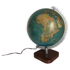 Globe terrestre vintage 1979 mappemonde bois Taride Paris France - 35 cm
