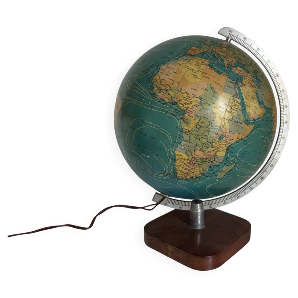 Globe terrestre vintage 1979 mappemonde bois Taride Paris France - 35 cm