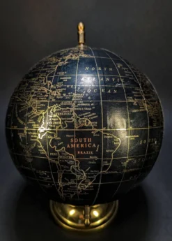 Globe terrestre vintage noir et or – Globe de bureau rotatif avec cadran de temps mondial