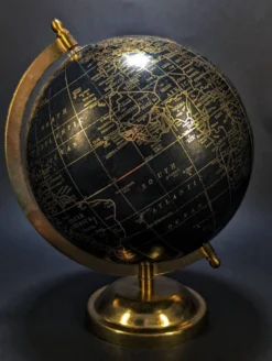 Globe terrestre vintage noir et or – Globe de bureau rotatif avec cadran de temps mondial