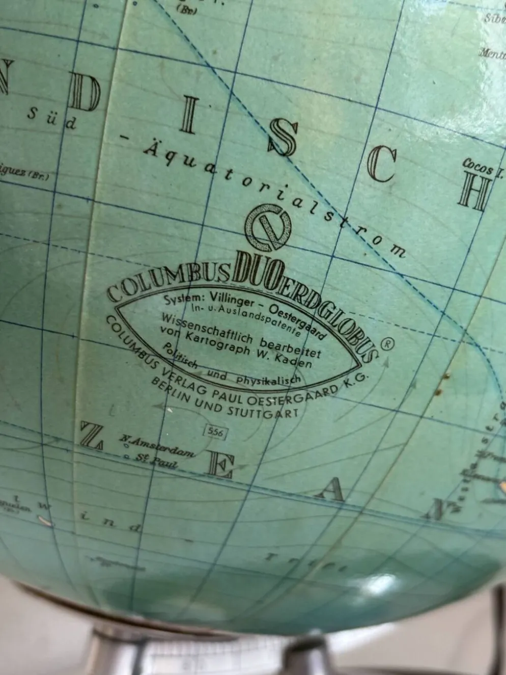 Globe terrestre vintage 1965 verre allemand Colombus duo - 34 cm