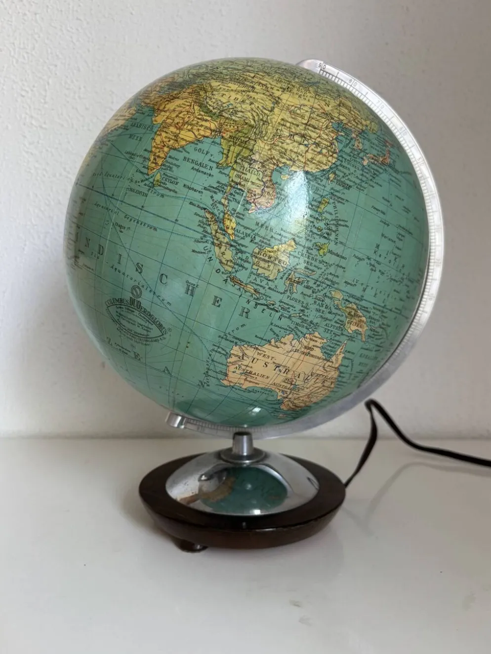 Globe terrestre vintage 1965 verre allemand Colombus duo - 34 cm