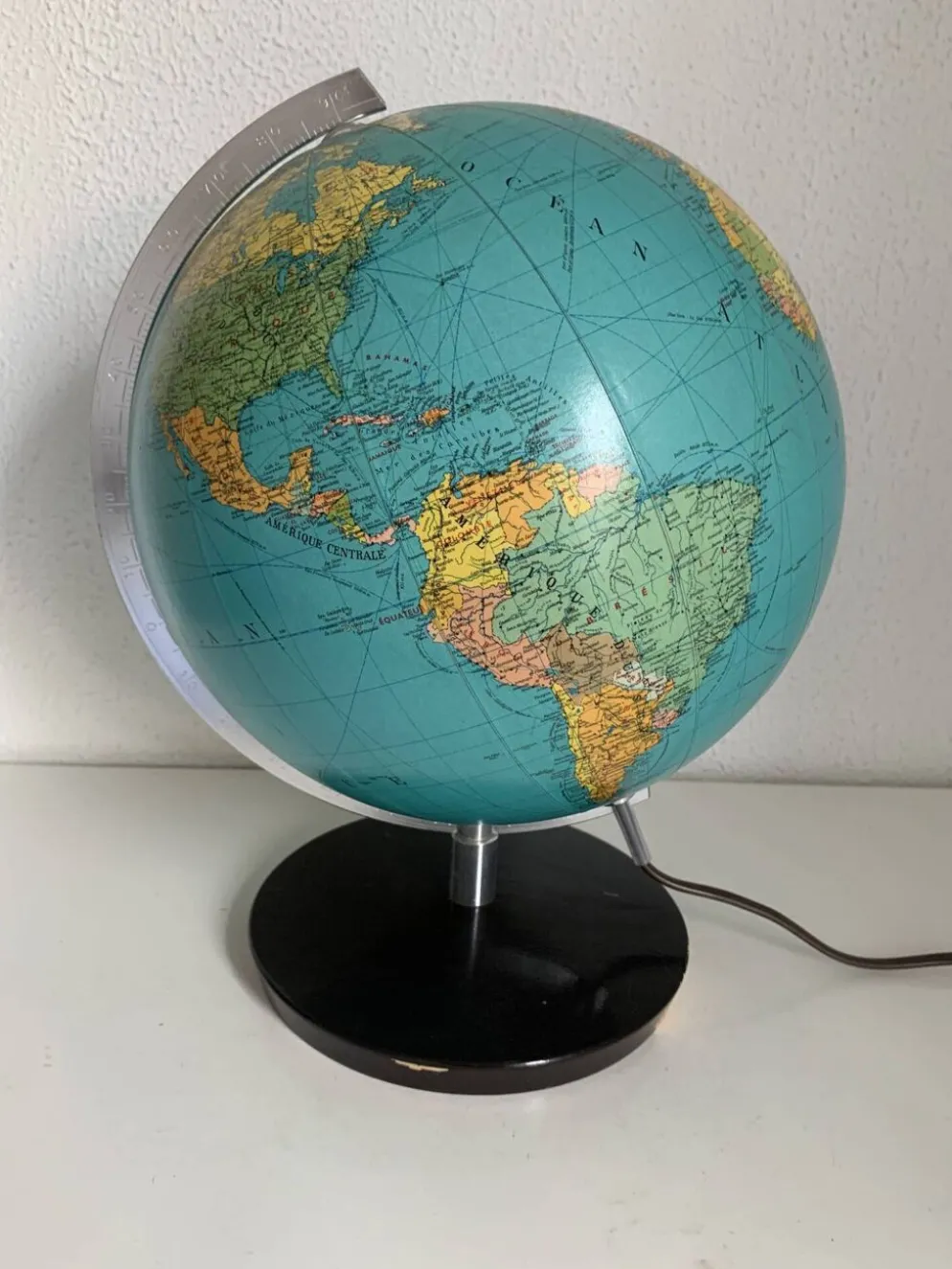 Globe vintage 1976 terrestre allemand (français) JRO Wechselbild - 34 cm