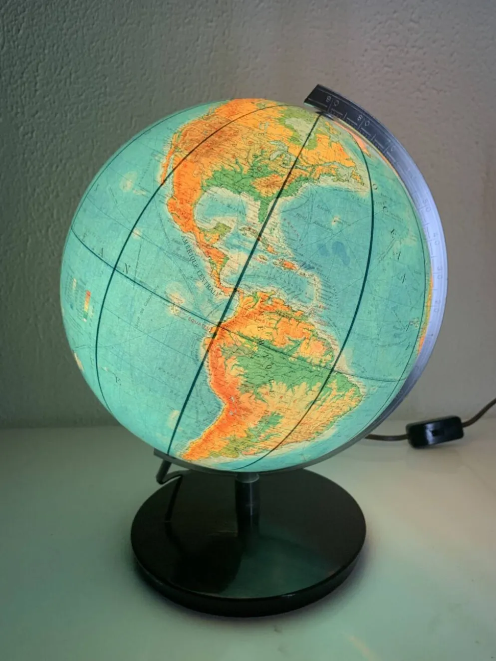 Globe vintage 1976 terrestre allemand (français) JRO Wechselbild - 34 cm