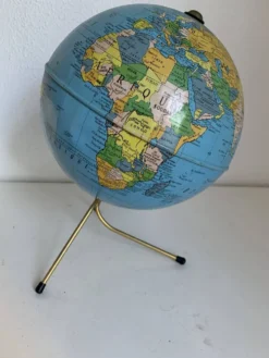Globe vintage 1960 terrestre doré Taride tripode mappemonde - 28 cm