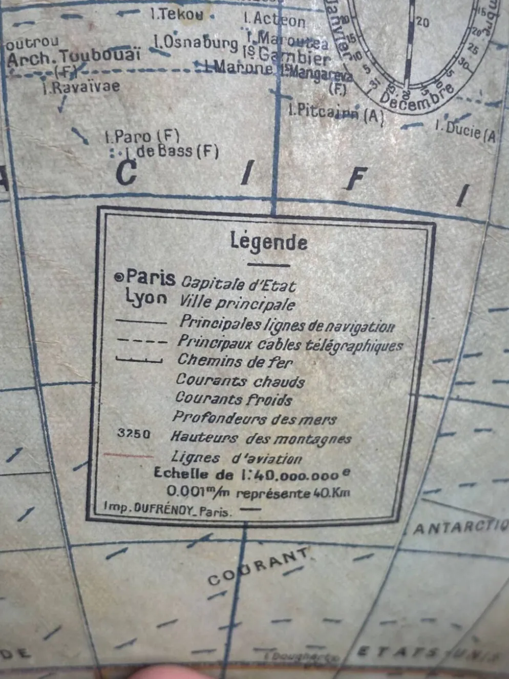 Globe vintage 1950 terrestre Girard et Barrère et Thomas - 46 cm