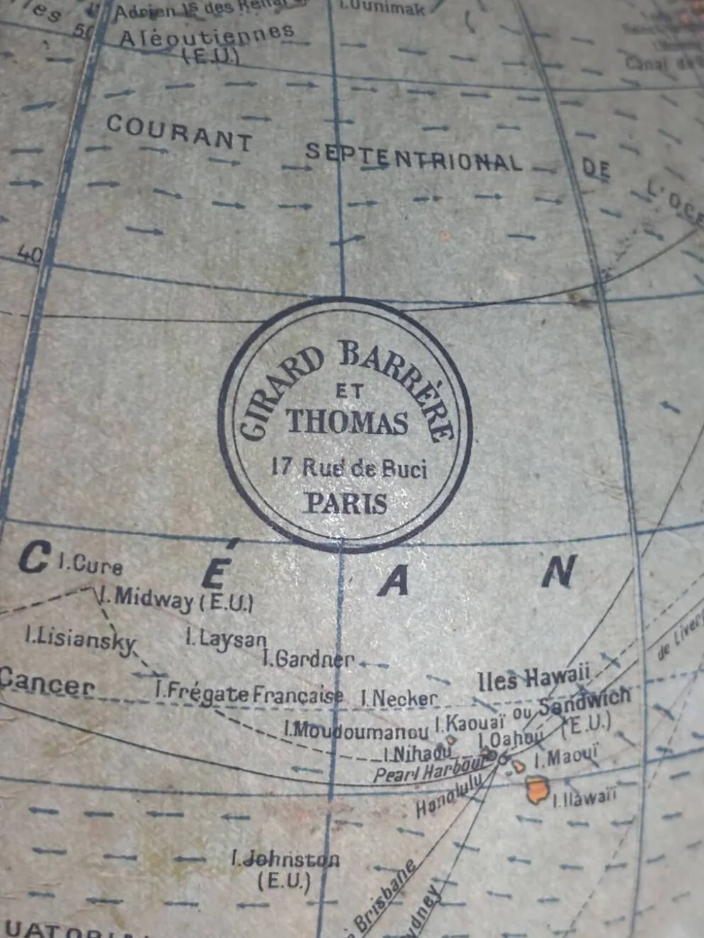 Globe vintage 1950 terrestre Girard et Barrère et Thomas - 46 cm