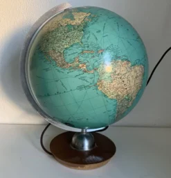 Globe vintage 1960 terrestre JRO Verlag bois PVC mappemonde - 43 cm