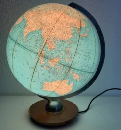 Globe vintage 1960 terrestre JRO Verlag bois PVC mappemonde - 43 cm