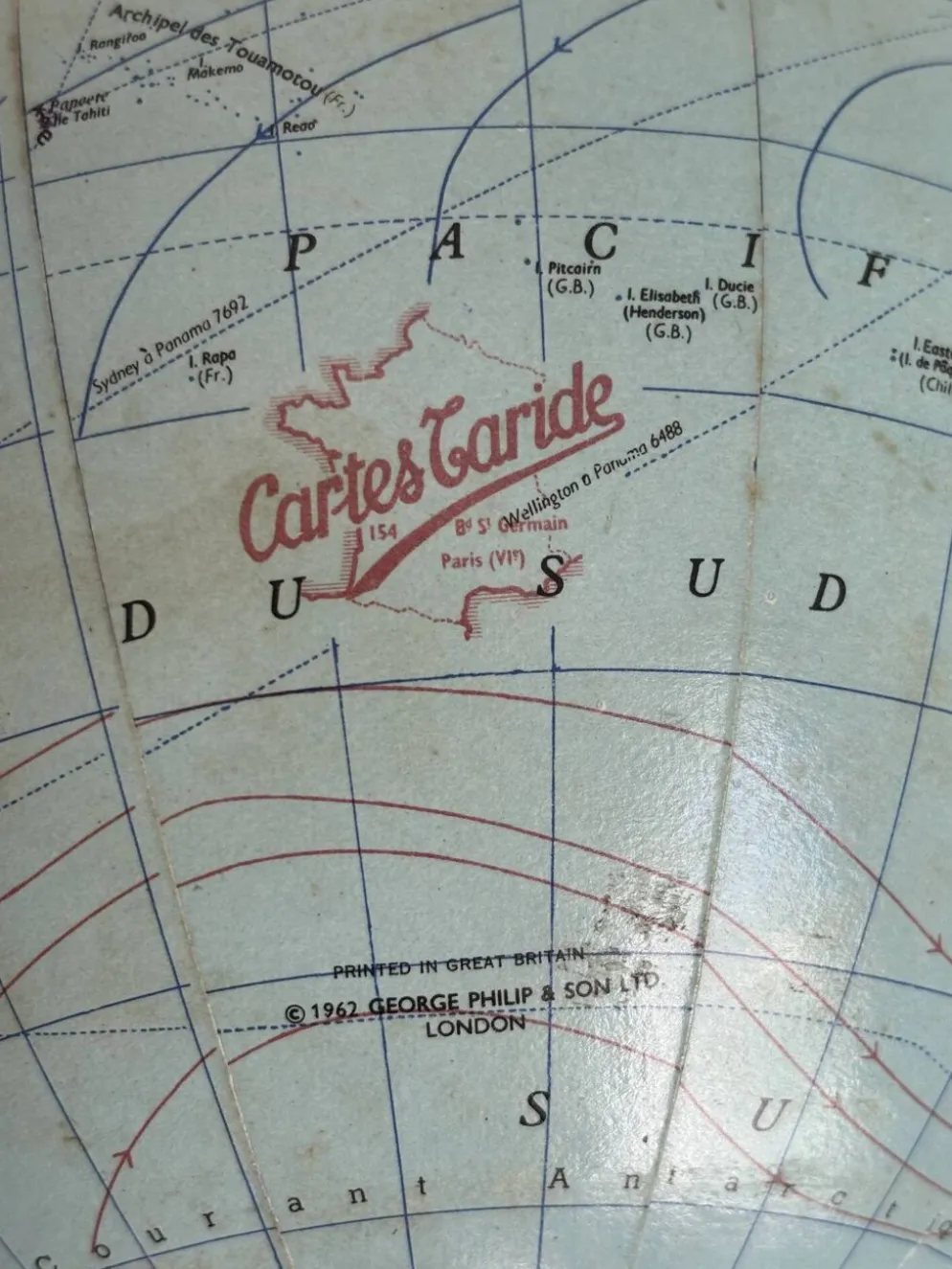 Globe vintage 1962 terrestre mappemonde verre tripode Taride - 28 cm
