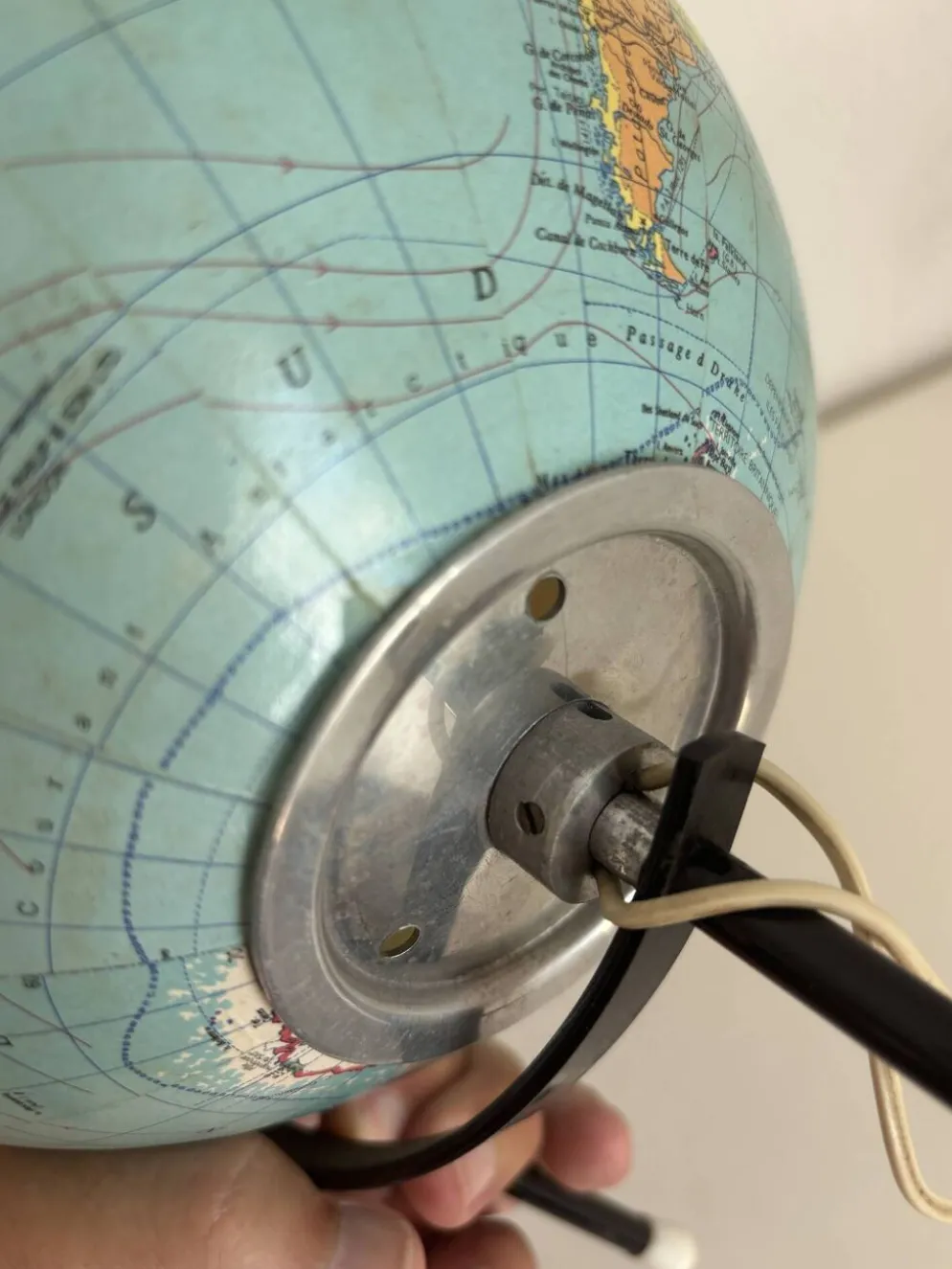 Globe vintage 1962 terrestre mappemonde verre tripode Taride - 28 cm