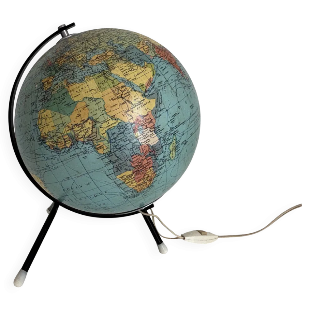Globe vintage 1962 terrestre mappemonde verre tripode Taride - 28 cm