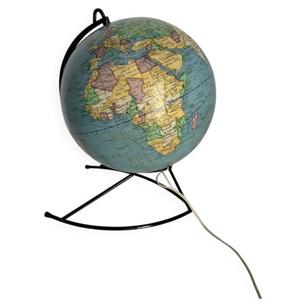 Globe vintage 1960 terrestre mappemonde Girard Barrère verre - 36 cm