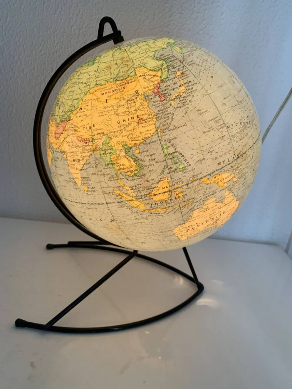 Globe vintage 1960 terrestre mappemonde Girard Barrère verre - 36 cm