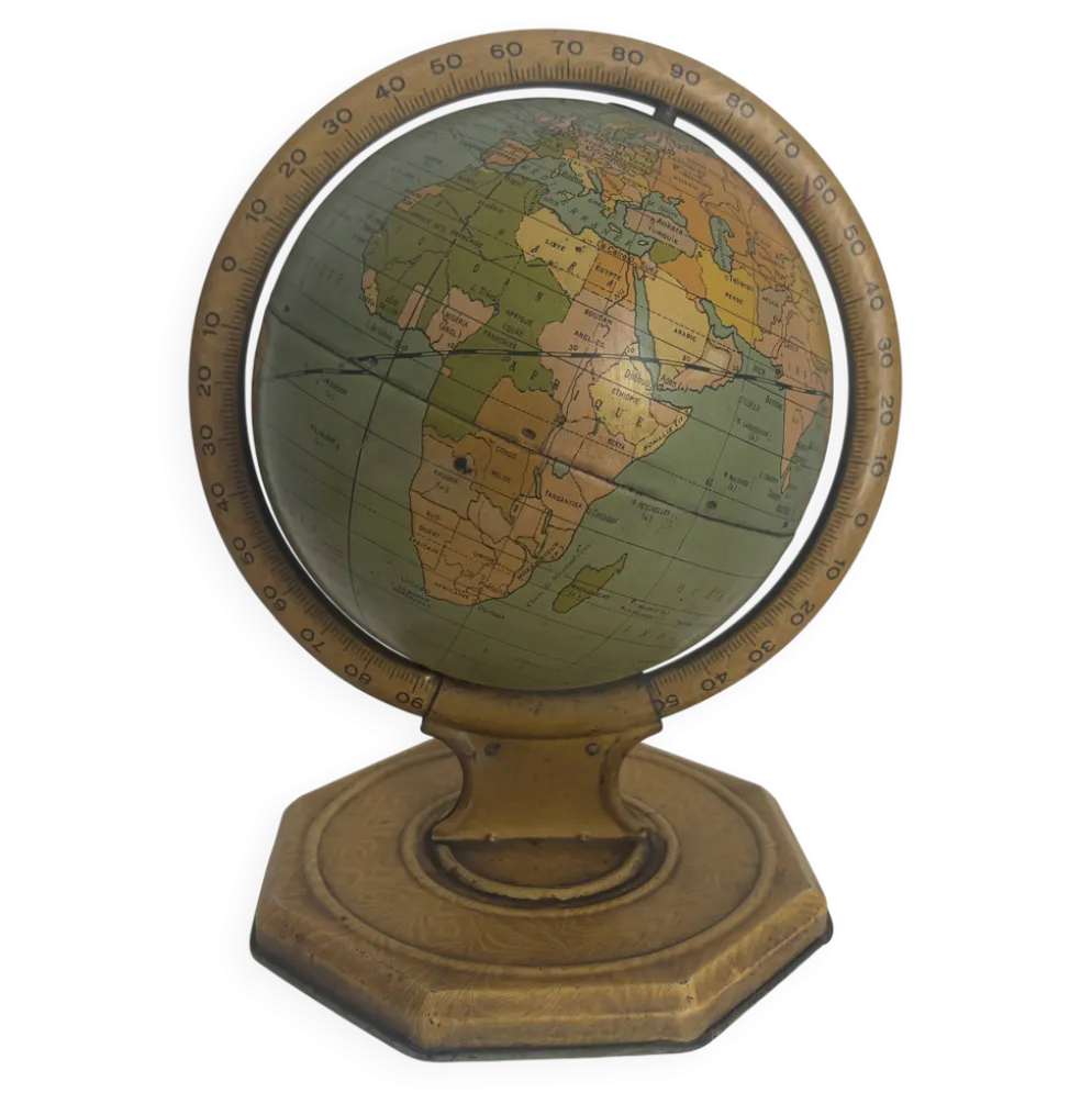 Globe vintage 1920 terrestre mappemonde métal USA - 25 cm
