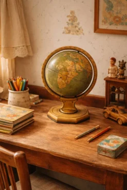 Globe vintage 1920 terrestre mappemonde métal USA - 25 cm
