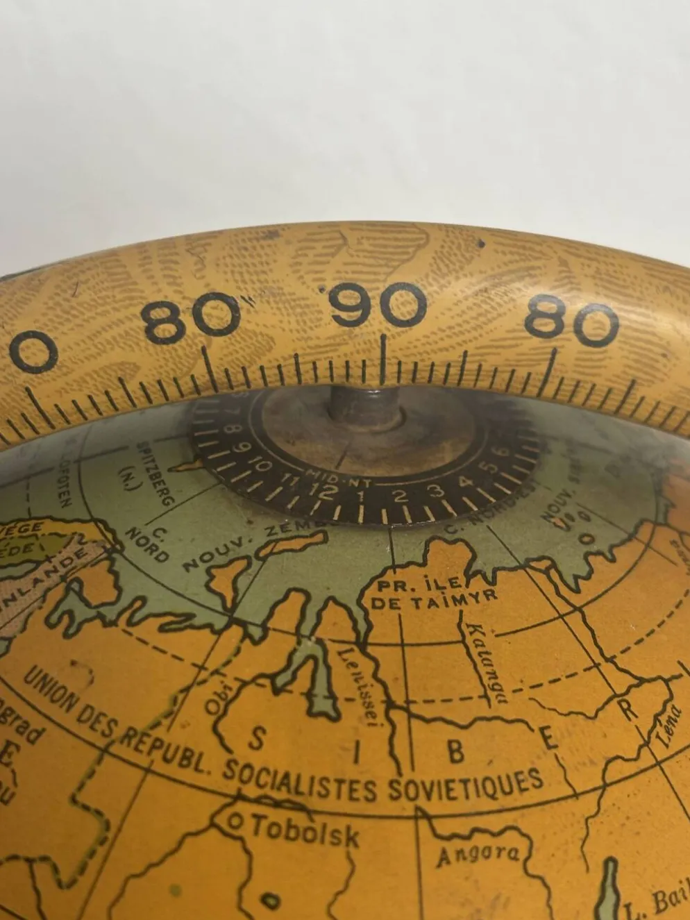 Globe vintage 1920 terrestre mappemonde métal USA - 25 cm