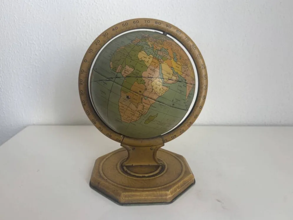 Globe vintage 1920 terrestre mappemonde métal USA - 25 cm