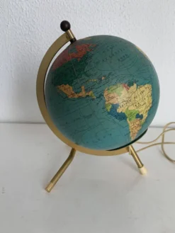 Globe vintage 1967 terrestre Taride tripode doré verre mappemonde - 22 cm