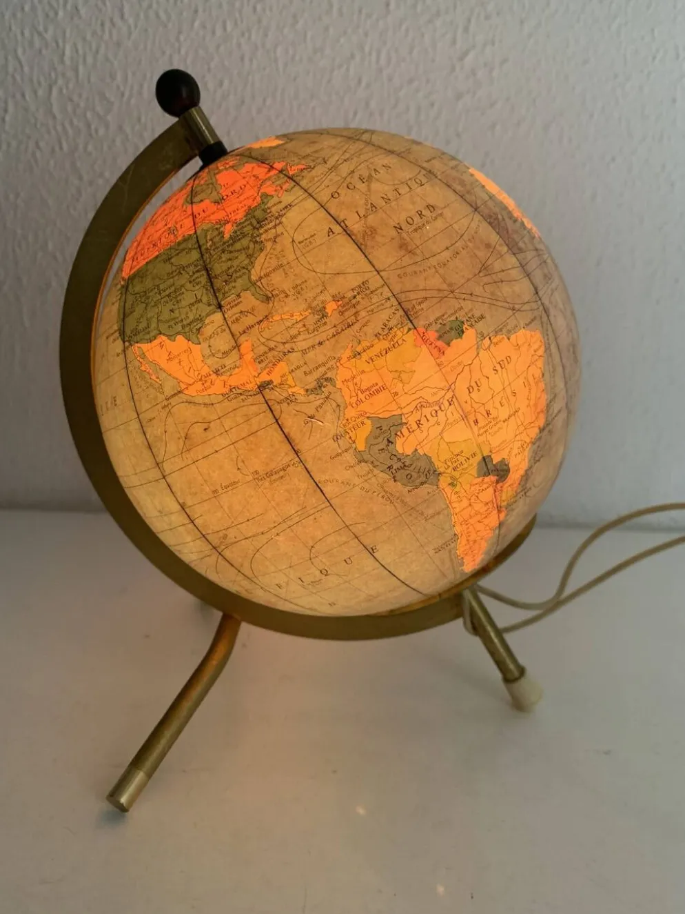 Globe vintage 1967 terrestre Taride tripode doré verre mappemonde - 22 cm