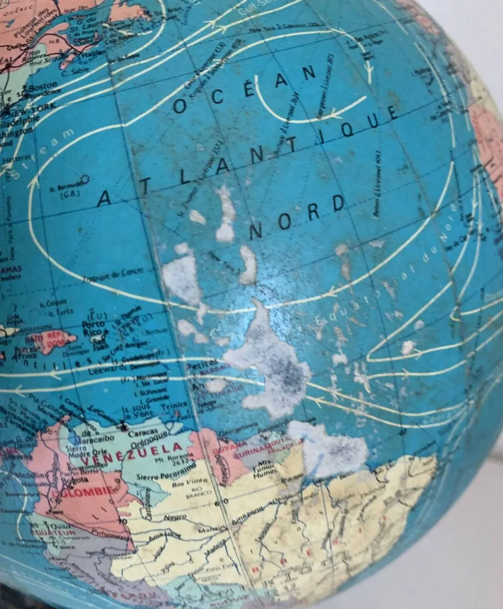 Globe vintage 1976 terrestre Taride verre marbre mappemonde - 30 cm