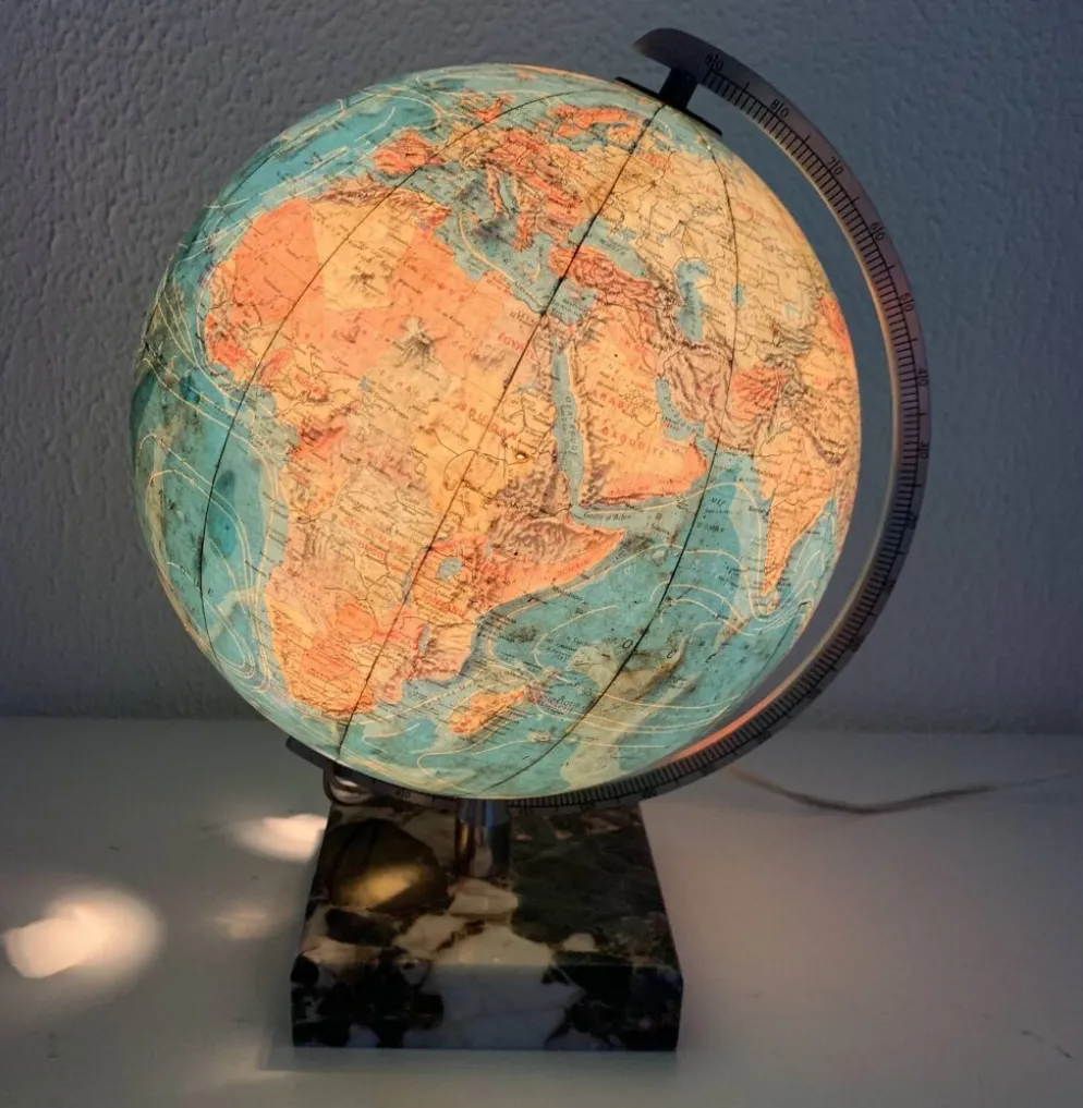Globe vintage 1976 terrestre Taride verre marbre mappemonde - 30 cm