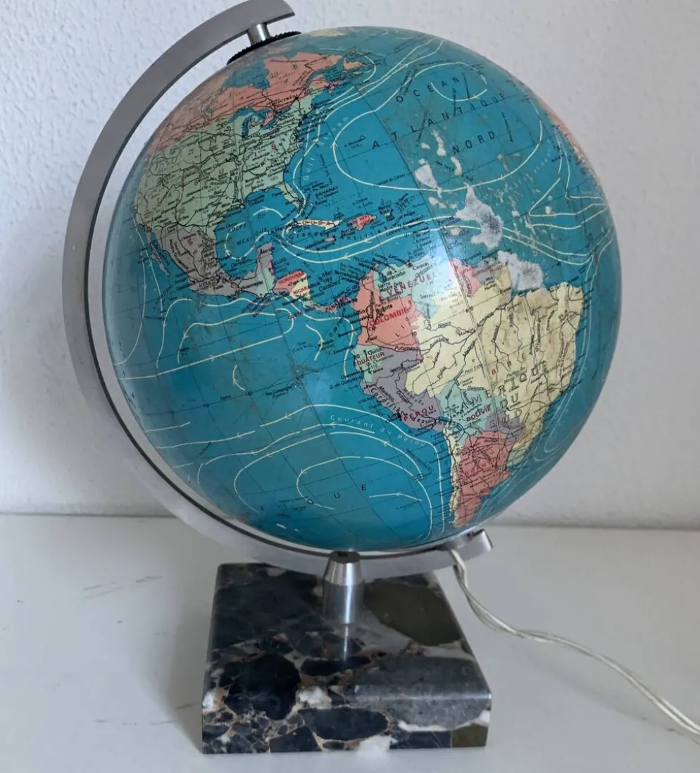 Globe vintage 1976 terrestre Taride verre marbre mappemonde - 30 cm