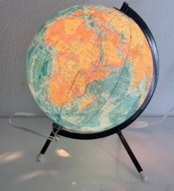 Globe vintage 1975 terrestre tripode verre Taride mappemonde - 28 cm