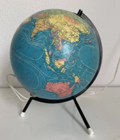 Globe vintage 1975 terrestre tripode verre Taride mappemonde - 28 cm