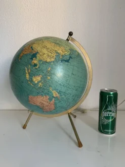 Globe vintage 1969 terrestre tripode verre Taride mappemonde - 33 cm