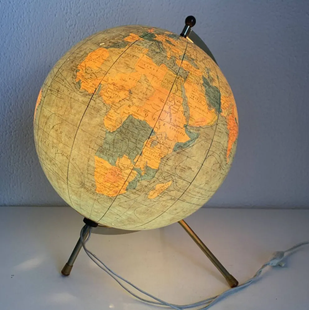 Globe vintage 1969 terrestre tripode verre Taride mappemonde - 33 cm