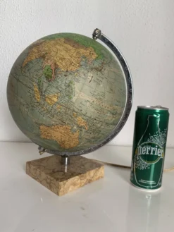 Globe vintage 1960 terrestre verre Perrina marbre mappemonde - 28 cm