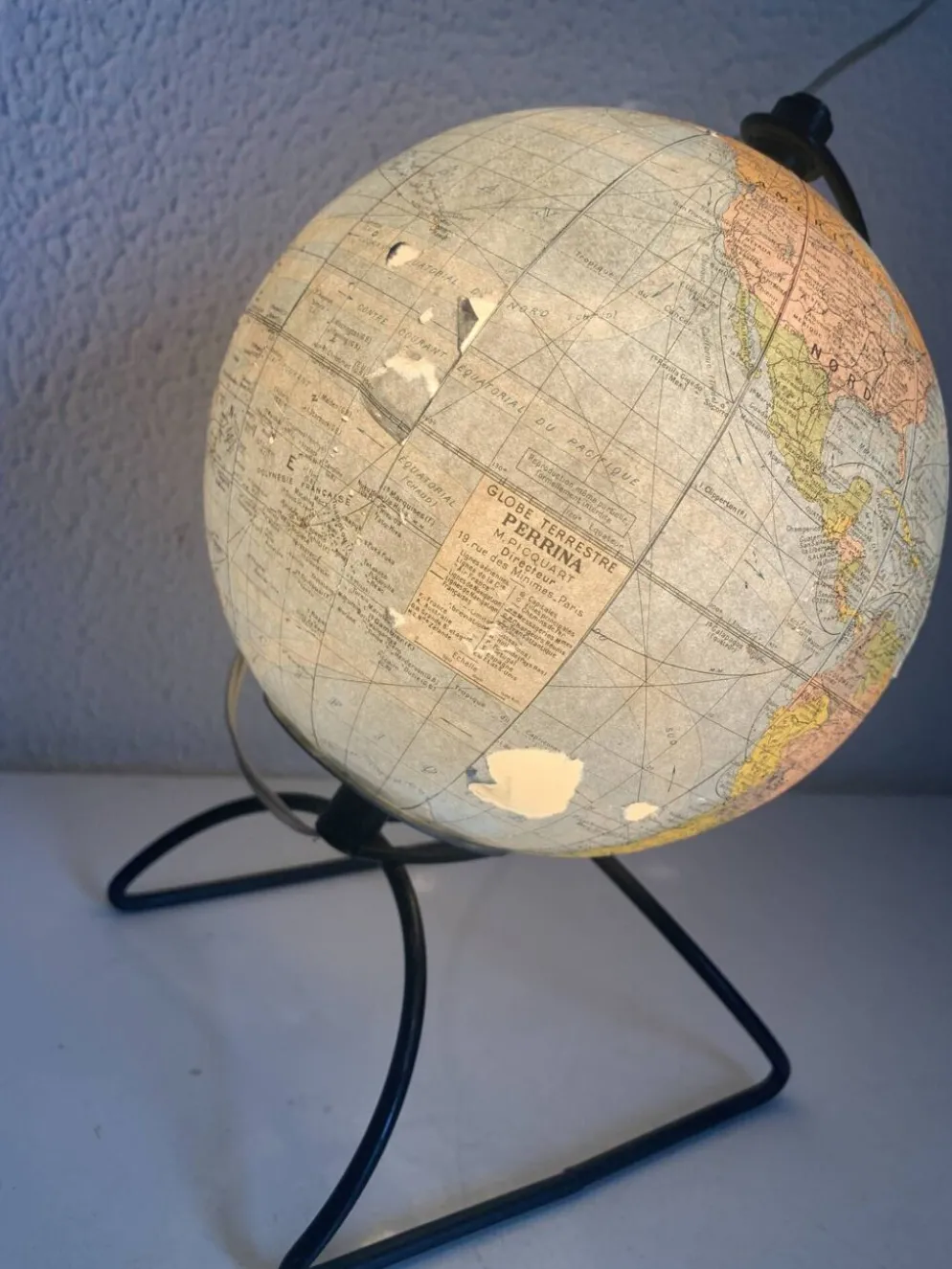 Globe vintage 1960 terrestre verre mappemonde Perrina - 24 cm