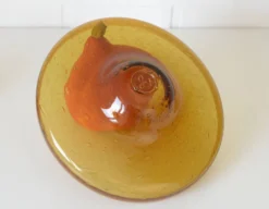 Grand bol en verre bulle ambre vintage – Centre de table en verre soufflé à la main – Ikebana