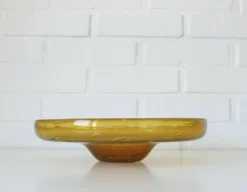 Grand bol en verre bulle ambre vintage – Centre de table en verre soufflé à la main – Ikebana